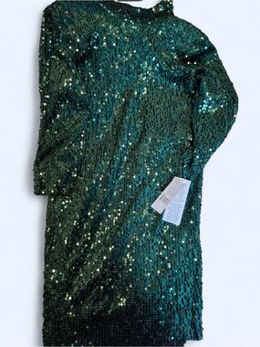 Donna Morgan Emerald Green Sequin Long Sleeve Prom Dress